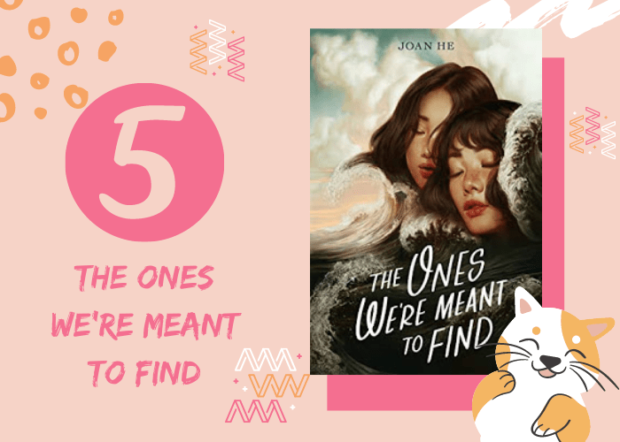 Pink graphic with illustrated cat and book cover. 