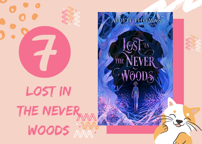 Pink graphic with illustrated cat and book cover. 